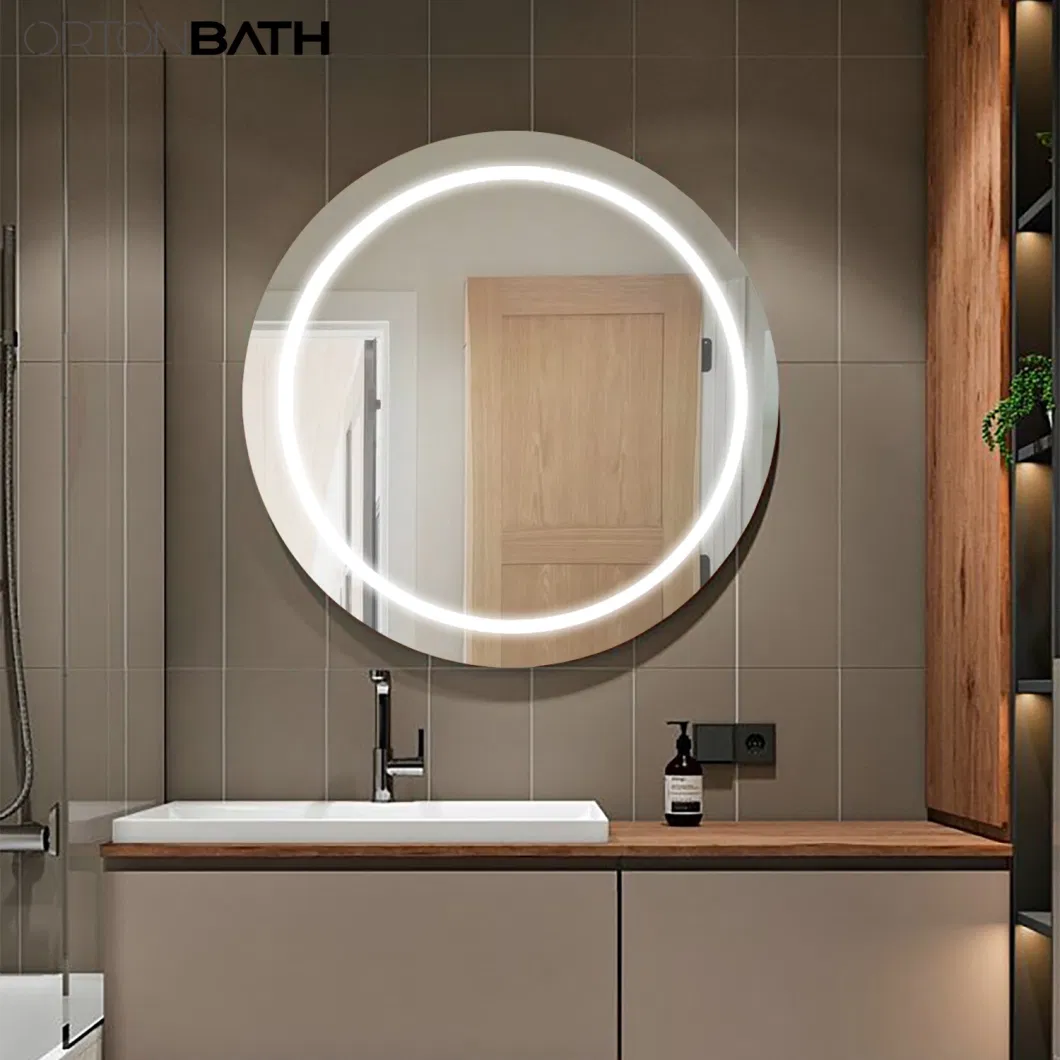 Ortonbath Round Front Lit LED Bathroom Vanity Mirror, 3 Colors Light Dimmable, Makeup Mirror with Anti-Fog Touch Switch