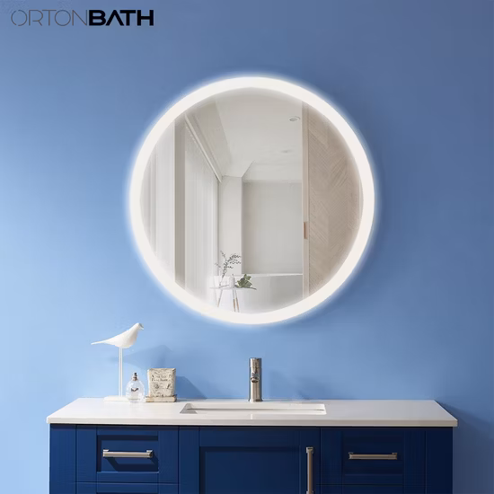 Ortonbath Round Front Lit LED Bathroom Vanity Mirror, 3 Colors Light Dimmable, Makeup Mirror with Anti
